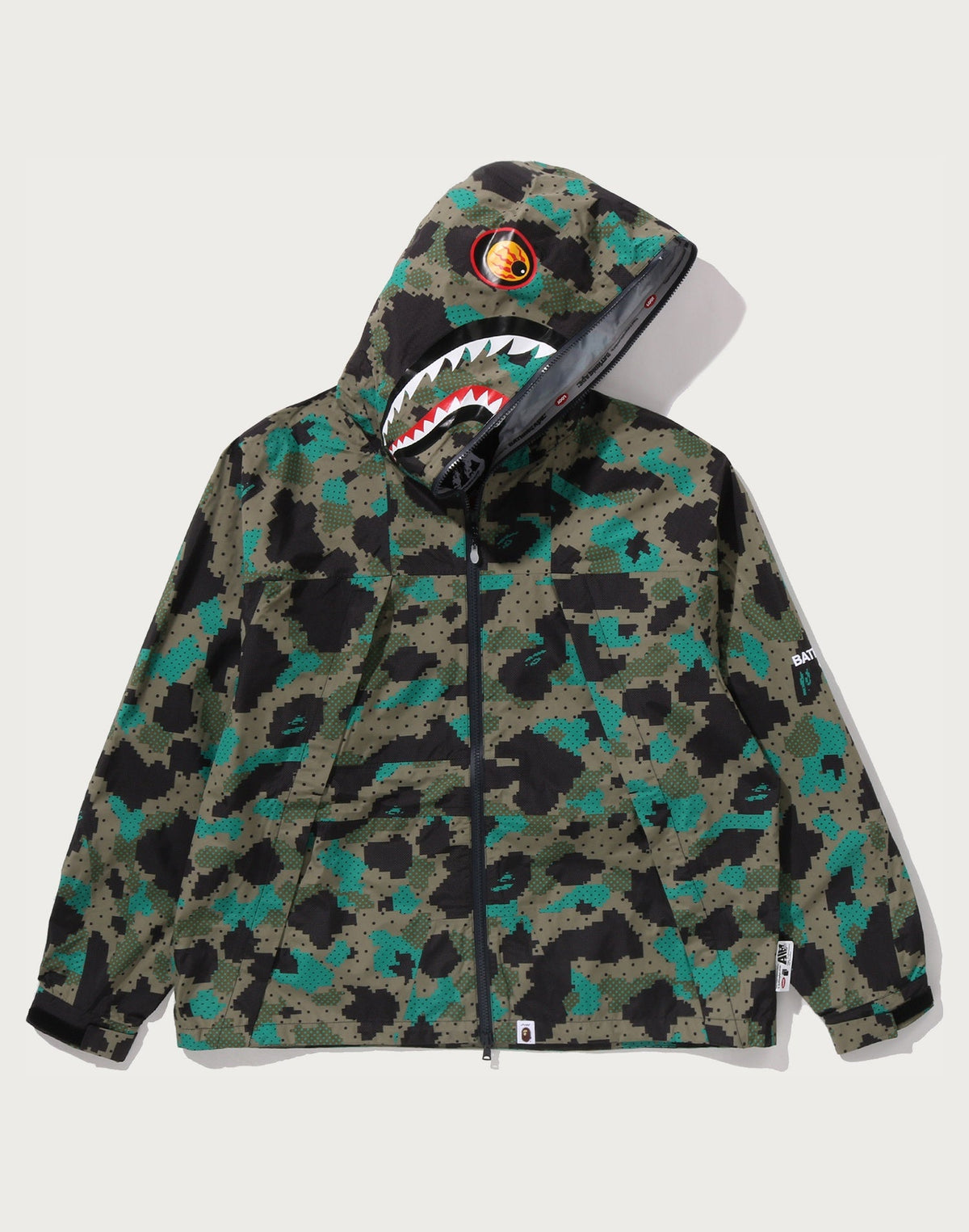 BAPE BY KAZUKI KURAISHI CAMO SHARK PACKABLE SNOWBOARD JACKET MENS