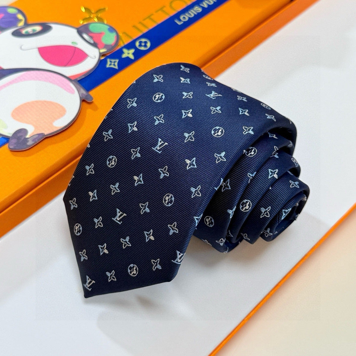 Louis Vuitton Style Men's Monogram Micro Pattern Silk Tie