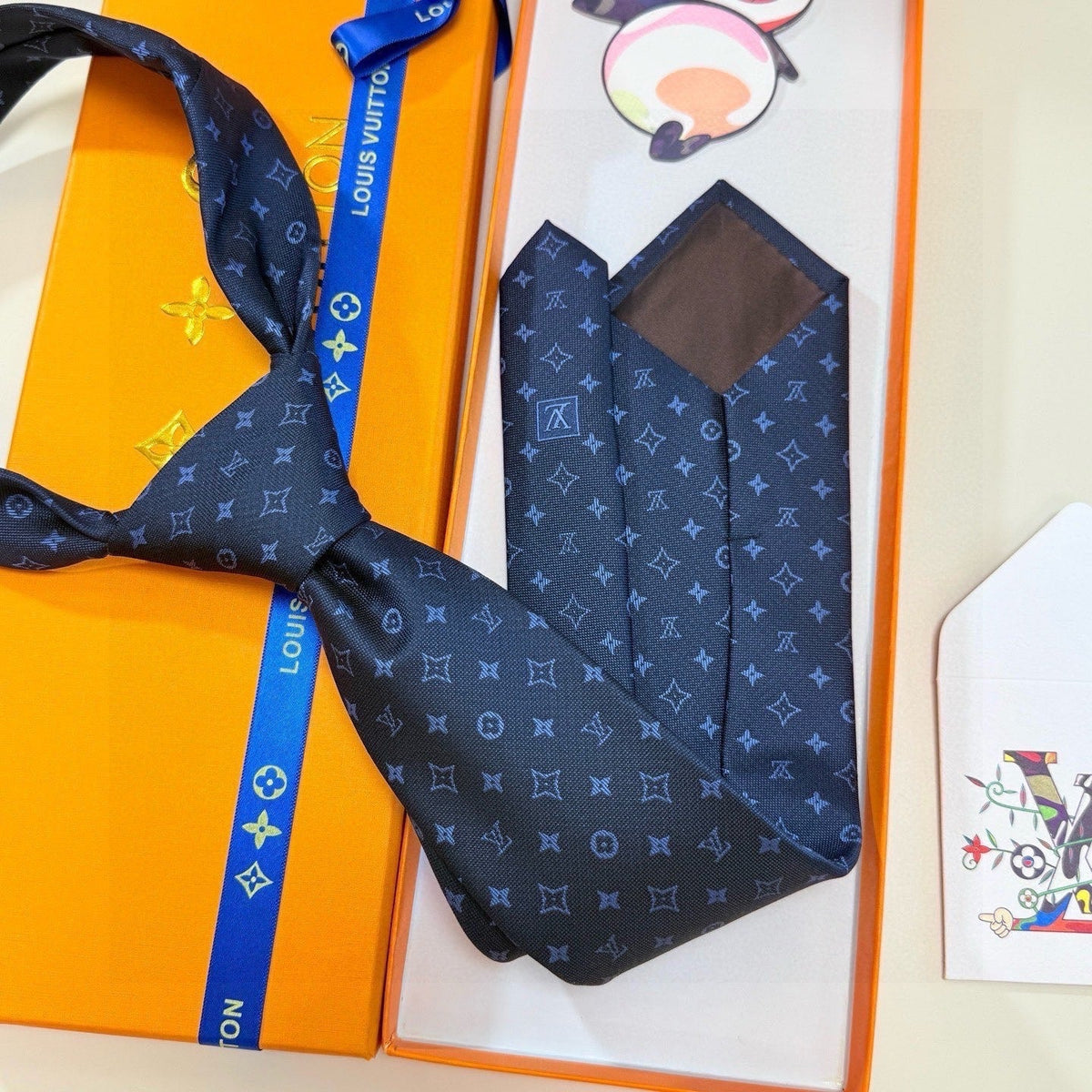 Louis Vuitton Style Men's Monogram Micro Pattern Silk Tie