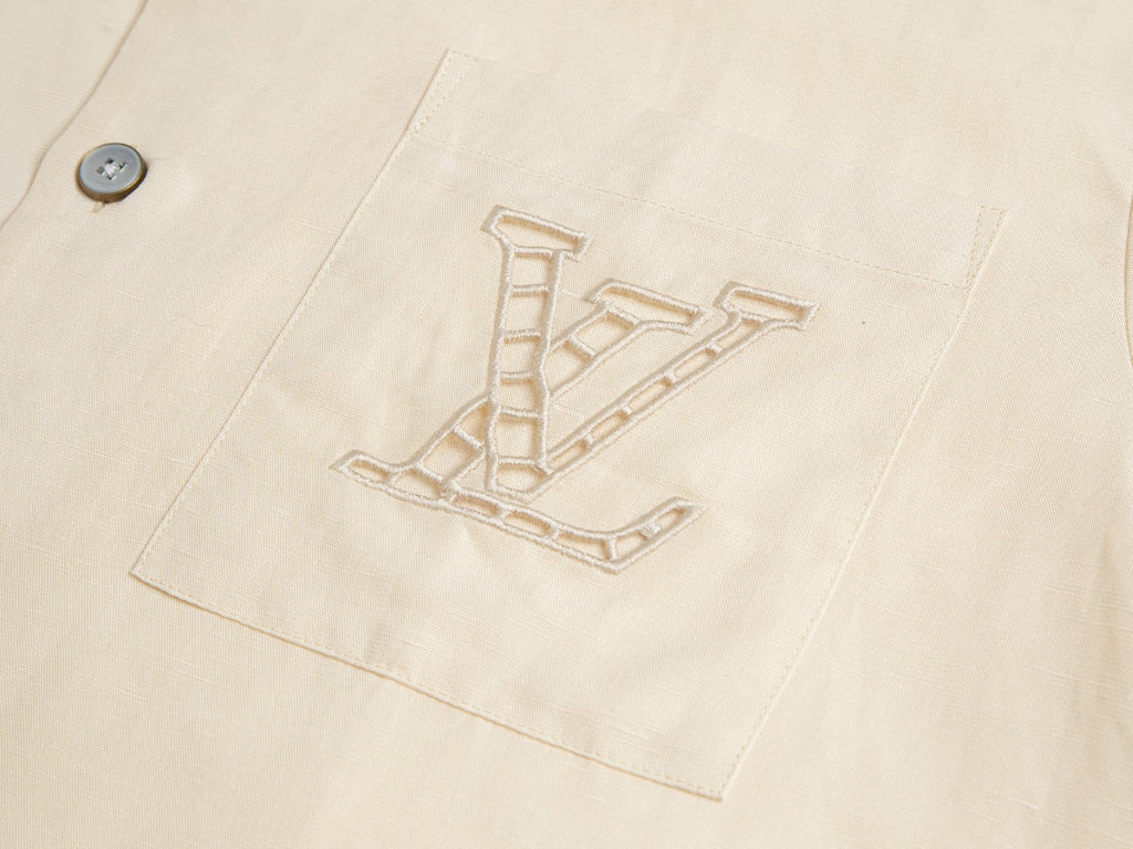 Silk-Linen Blend Cutwork Embroidered Short Sleeve Shirt