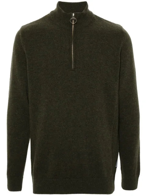Barbour tartan-patch half-zip sweater
