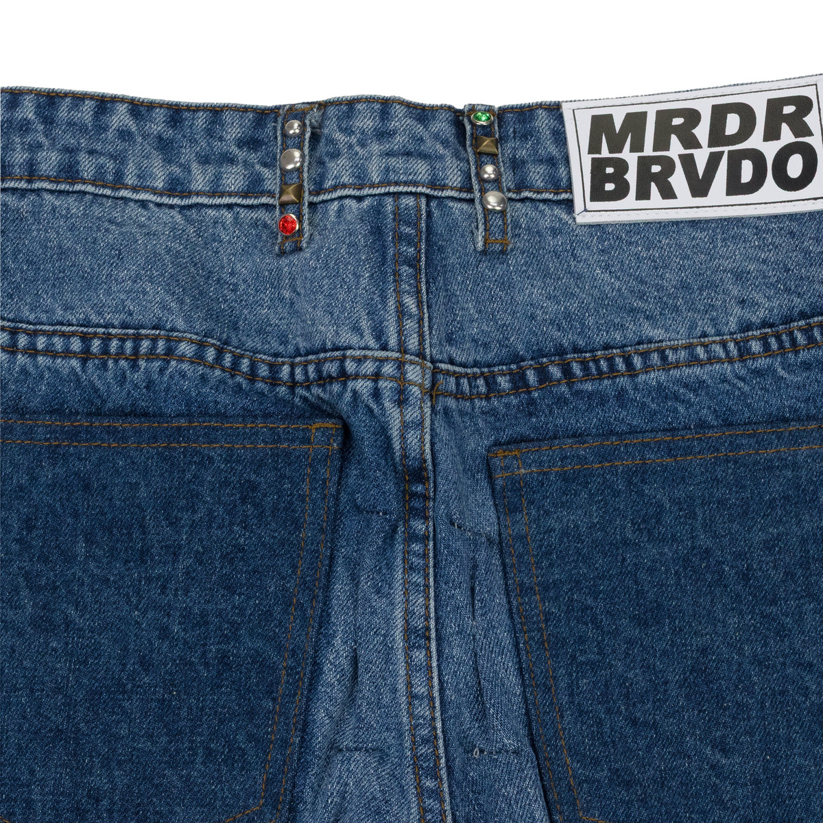 MULTICOLOR STUD CINCHED STRAIGHT-FIT JEANS