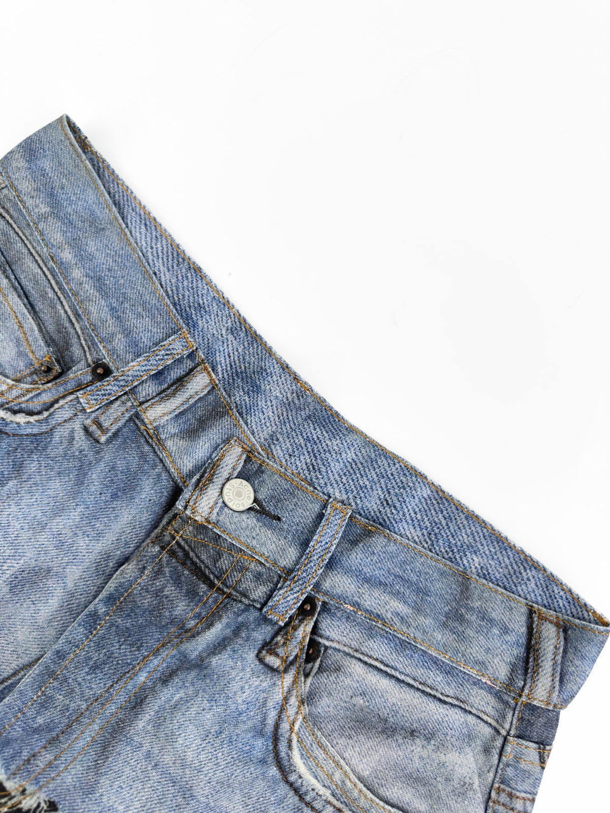 Acne Studios Patchwork Distressed Wide‑Leg Denim Trousers