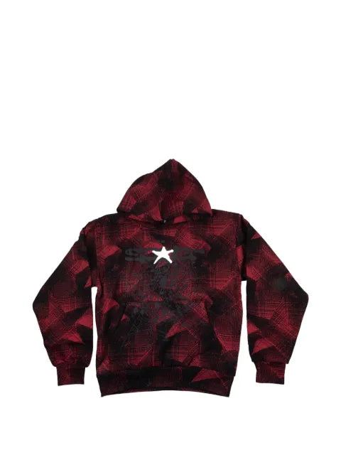 SP5DER plaid-pattern star-detail hoodie