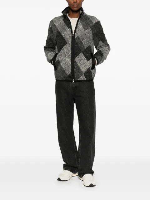Moncler diamond pattern wool blend zip-up cardigan