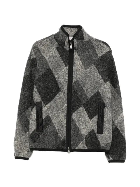 Moncler diamond pattern wool blend zip-up cardigan