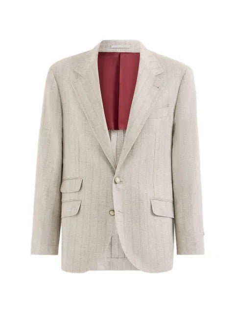 Brunello Cucinelli striped cashmere and silk diagonal flannel deconstructed Cavallo blazer with metal buttons