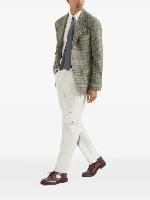 Brunello Cucinelli comfort wool and cashmere Prince of Wales flannel deconstructed blazer