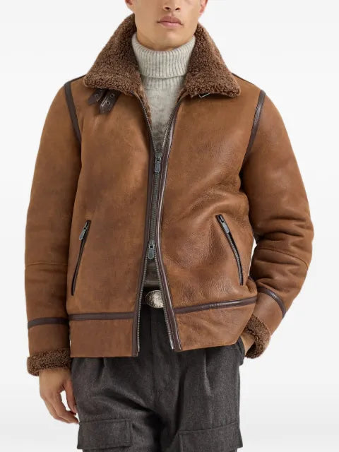 Brunello Cucinelli Vintage-effect shearling aviator jacket