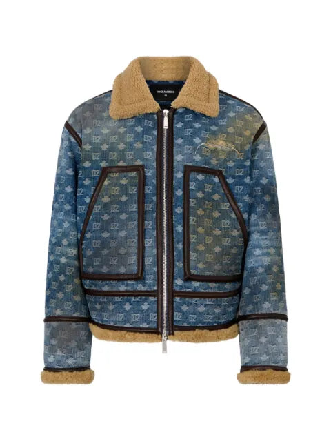 DSQUARED2 D2 Monogram dirty wash shearling kaban jacket