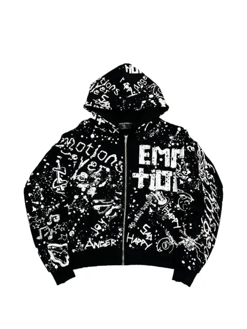 Mixed Emotion graffiti-print zip-up hoodie