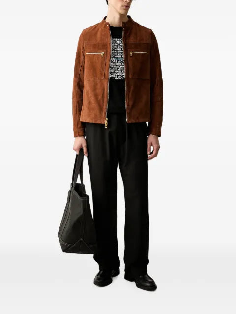 Michael Kors suede double-zip racer jacket