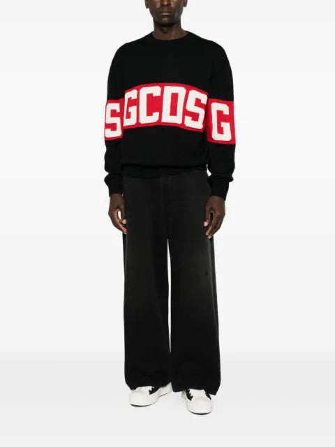 GCDS logo-intarsia knitted sweater