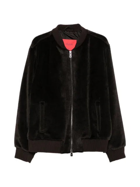 Isaia Varsity faux-fur ribbed-trim bomber jacket