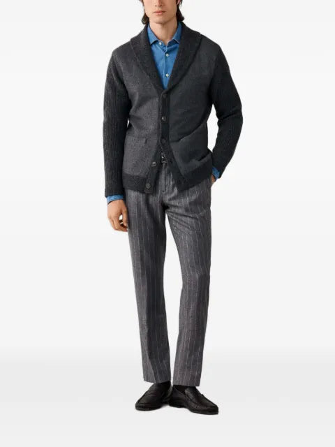 Hackett London herringbone-pattern shawl-collar cardigan