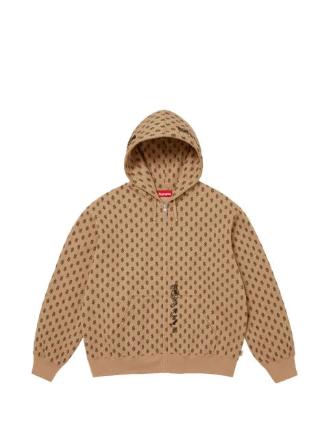 Supreme God Over Money monogram-print zip-up hoodie