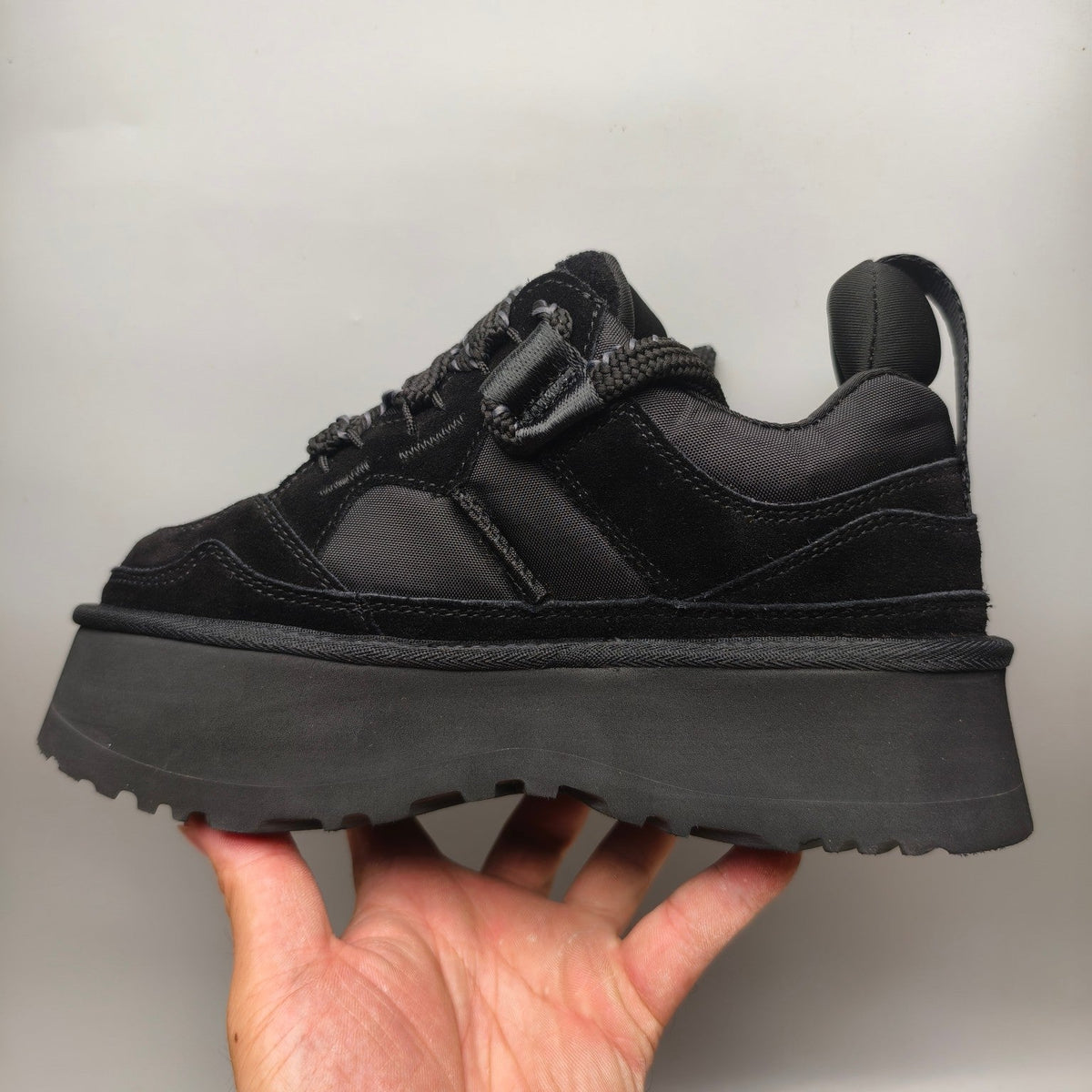 Black Chunky Sole Dad Sneakers — Lace-Up | New Arrival | In Stock