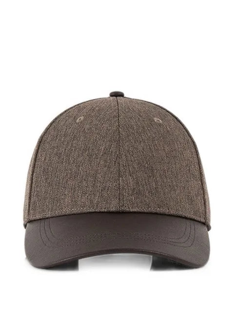 Manière De Voir Ellis baseball cap in Taupe with leather brim