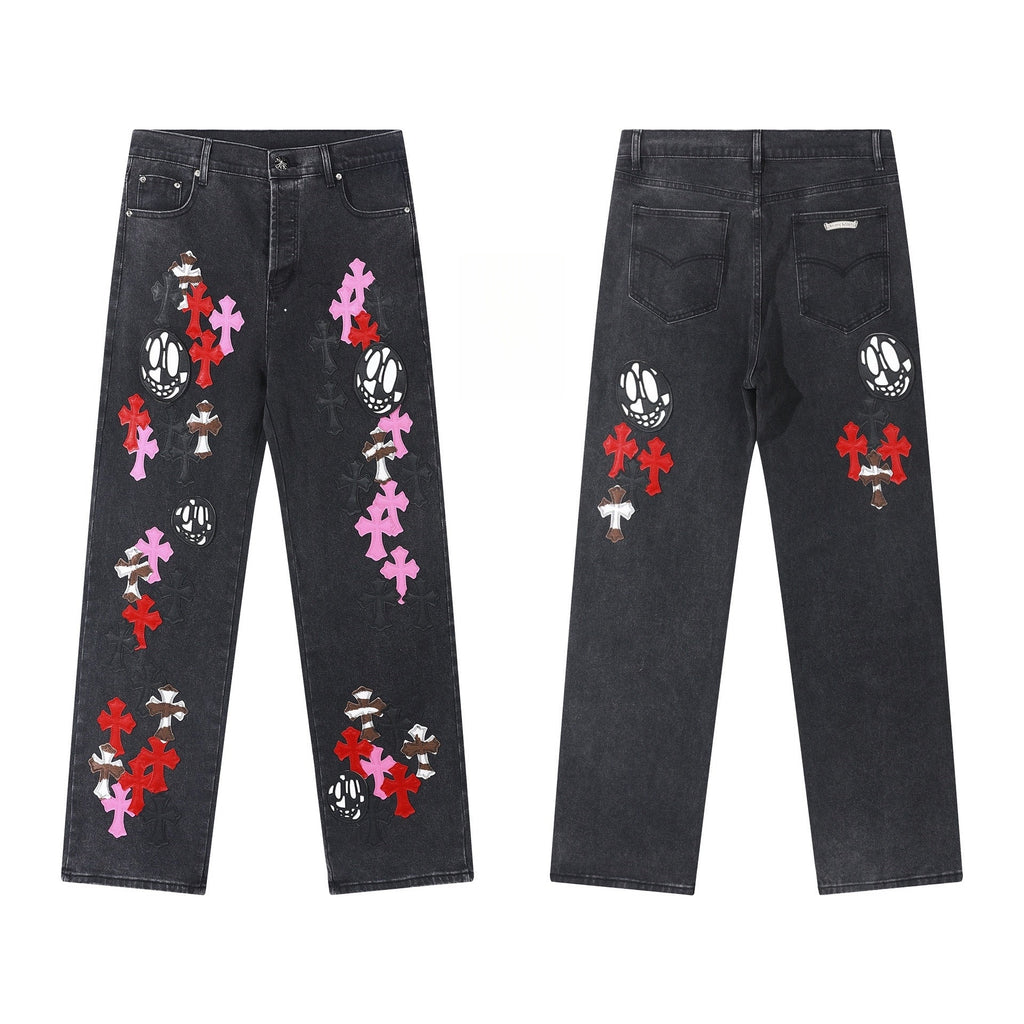 Chrome Hearts Grey jeans with colored crosshatch