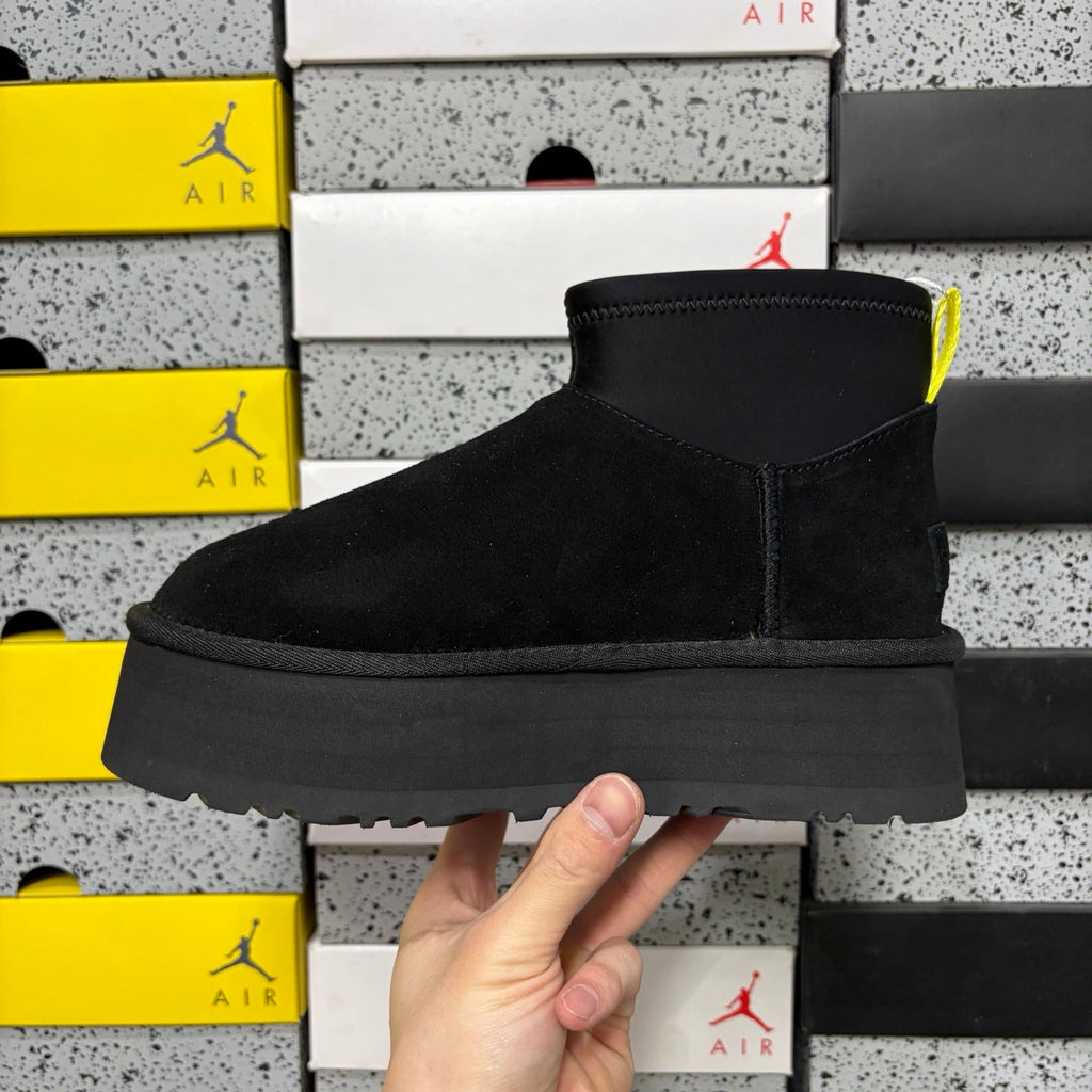 UGG Kallen Lace Platform Boot – Women’s Suede Ankle Boot with Neoprene Collar & Neon Pull Tab in Black
