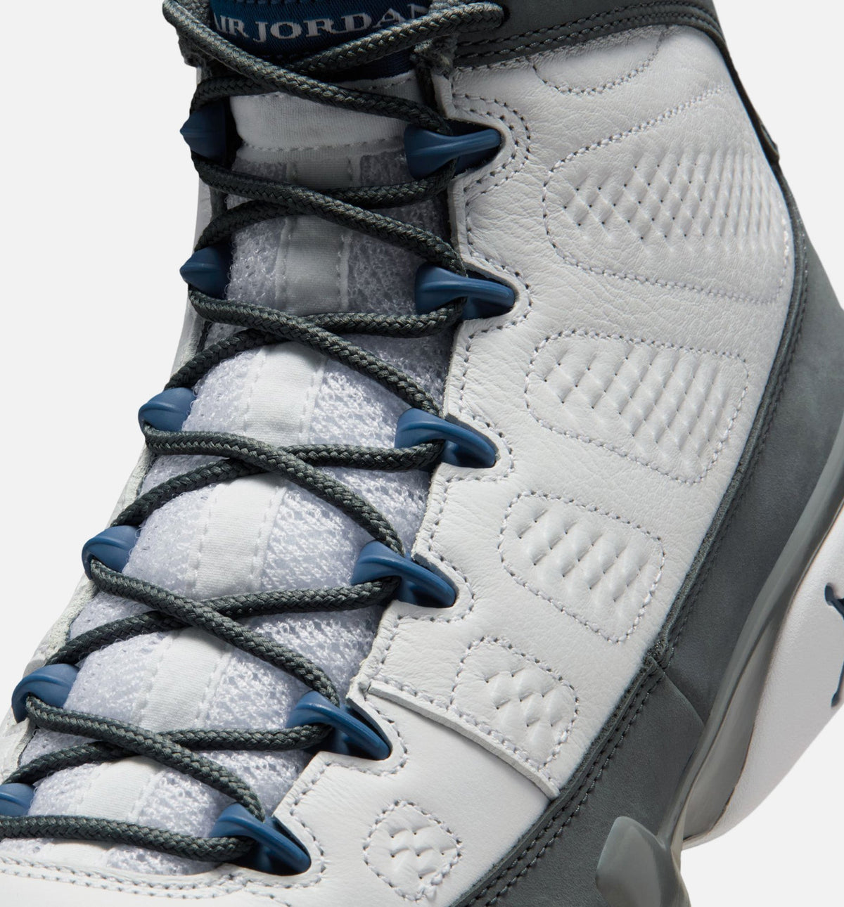 Air Jordan 9 Retro Flint Grey and French Blue Men's – White/French Blue/Flint Grey