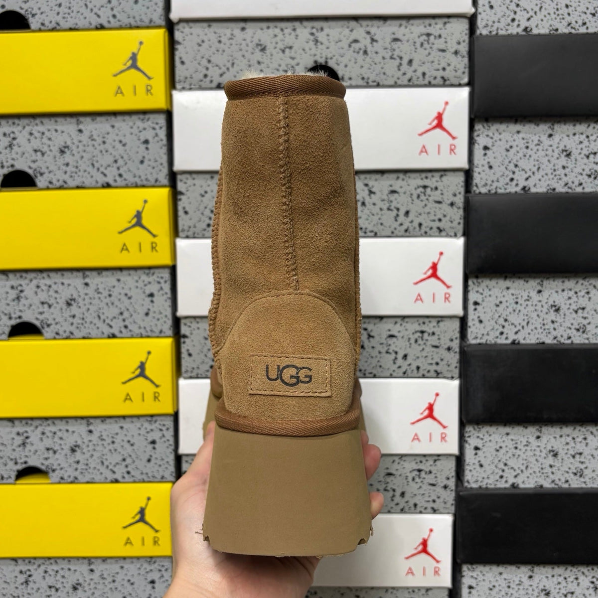 UGG Funkette Platform Clog – Women's Sherpa-Collar Suede Mule in Camel