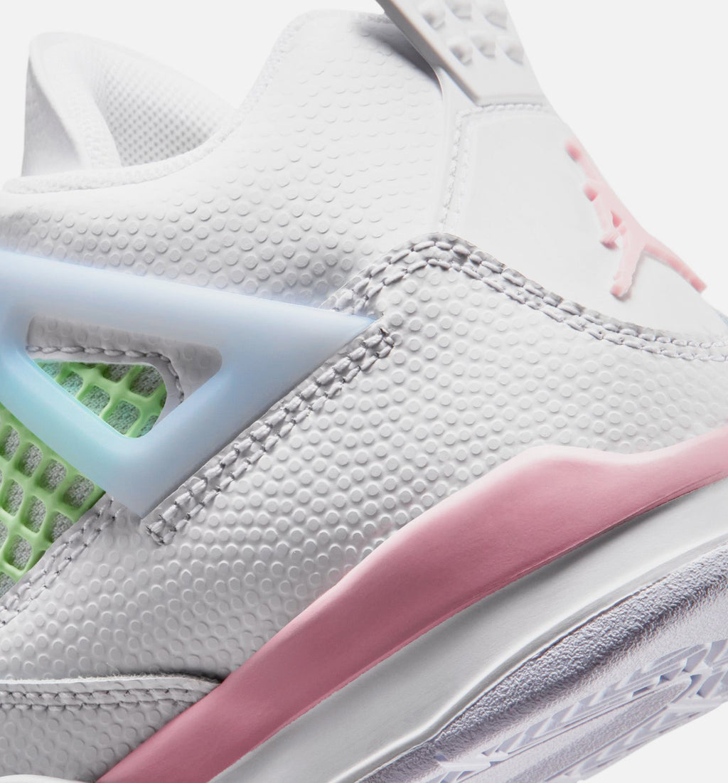 Air Jordan 4 Retro Medium Soft Pink Preschool Lifestyle Shoes - White/Soft Pink/Light Blue