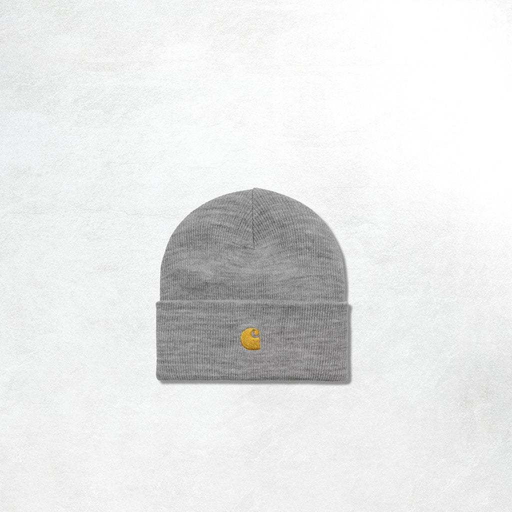 Carhartt WIP Chase Beanie: Grey Heather / Gold