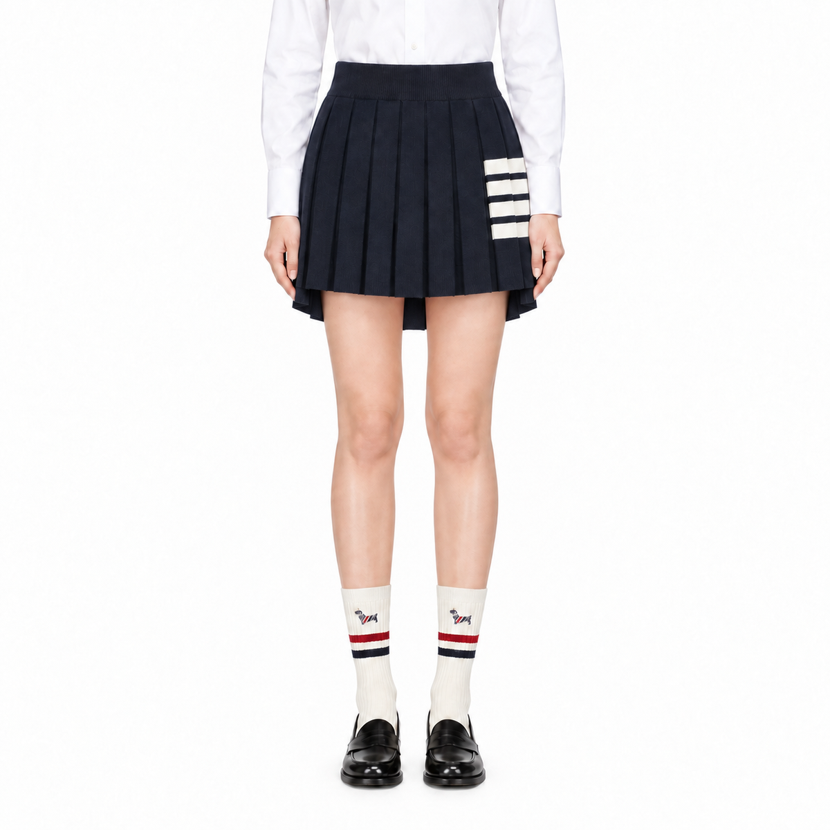 Women's 4-Bar Knitted Pleated Midi Skirt | Thom Browne