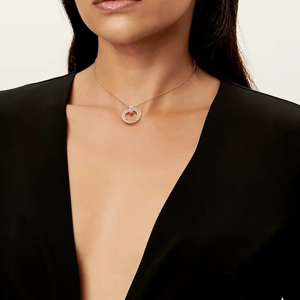 Tiffany Style T Motif Cubic Zirconia 18K Gold-Plated Necklace