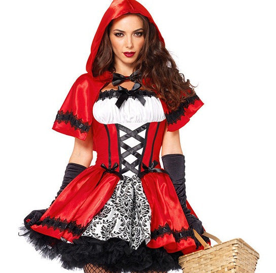 Halloween Women Little Red Riding Hood Cosplay Fairy Tale Party Dress