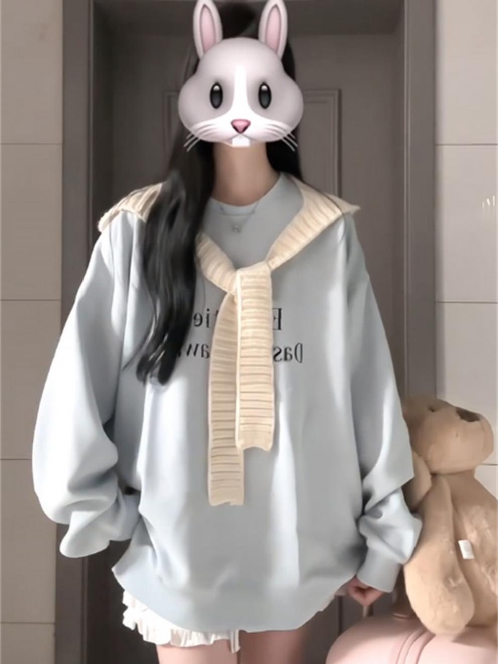 Oversized Letter Crewneck Sweatshirt Lazy Casual Women Top