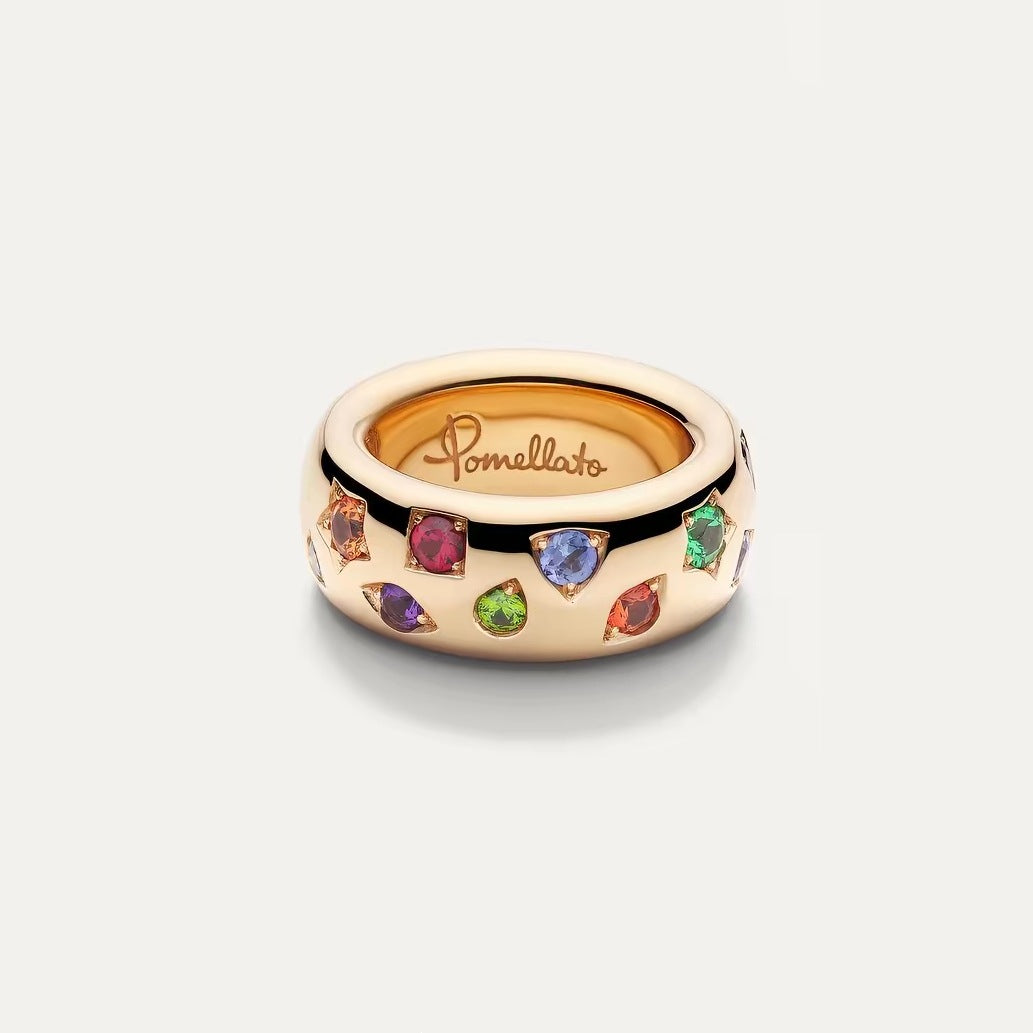 Pomellato Style Multicolor Stone Cubic Zirconia 18K Gold-Plated Ring