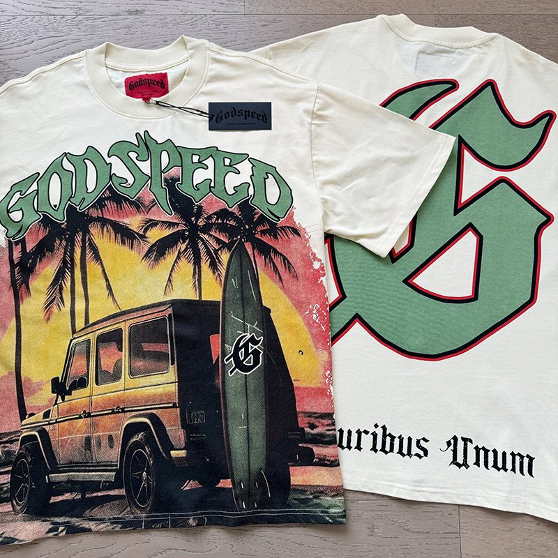 Godspeed Cream Sunset Car Graphic T-Shirt