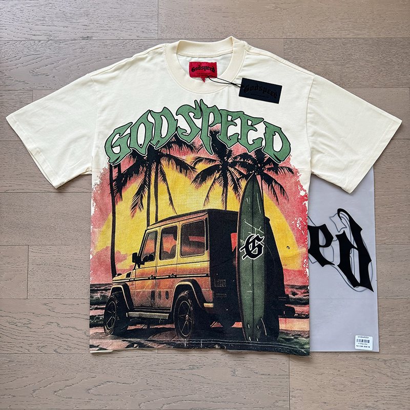 Godspeed Cream Sunset Car Graphic T-Shirt