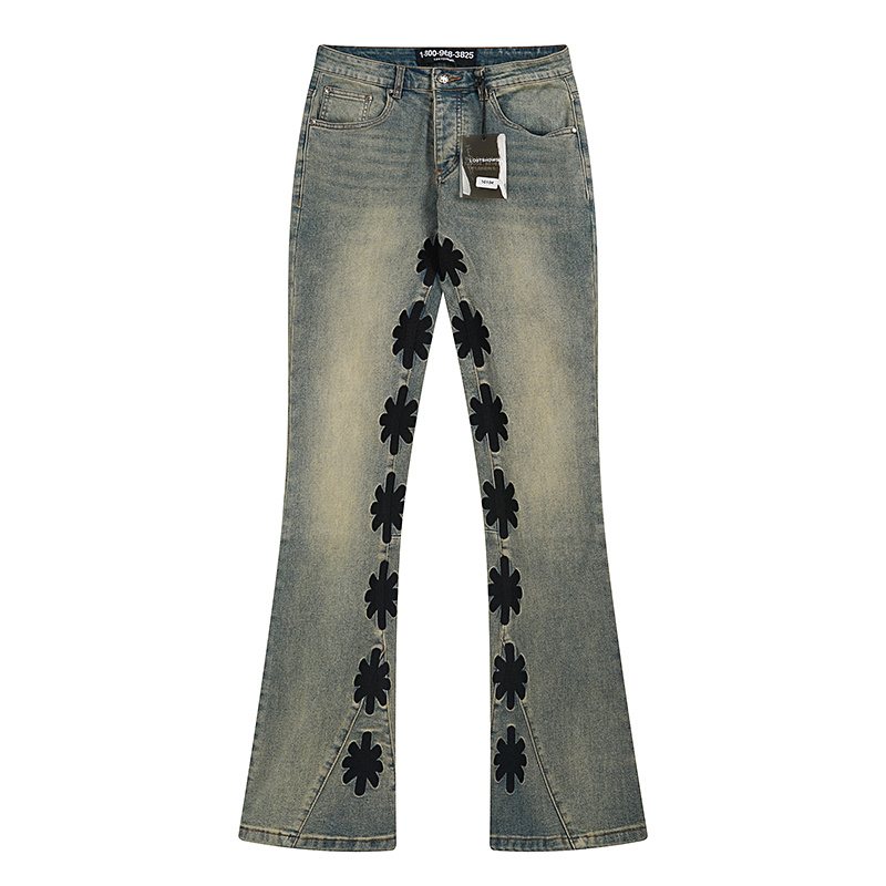 LOSTSHDWS Floral Applique Light Blue Flare Jeans