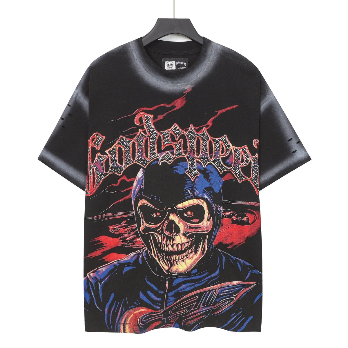 Godspeed Skull Graphic Distressed Sleeve T-Shirt