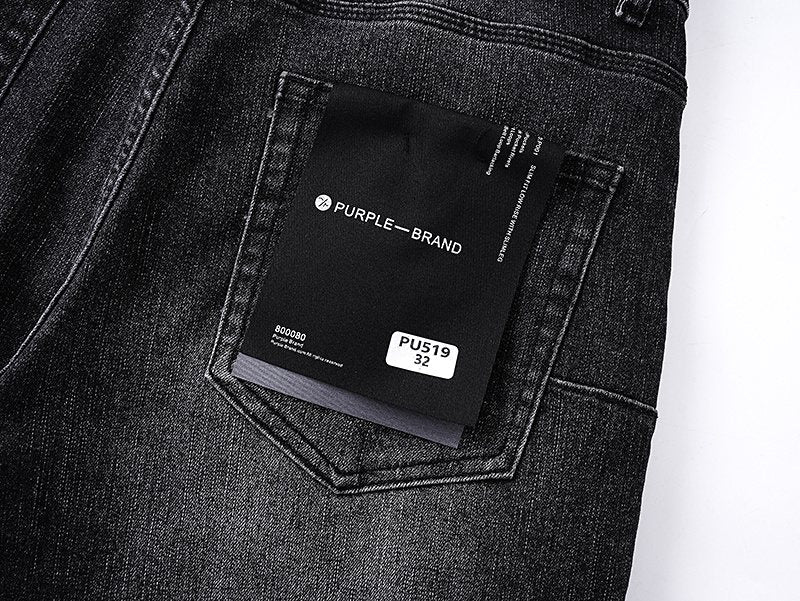 Purple Brand Black Wash Distressed Denim Shorts