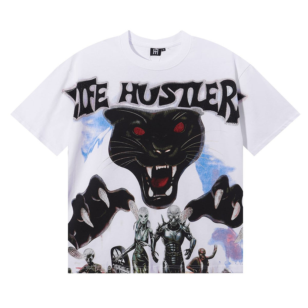 Life Hustlere Rhinestone Panther Graphic T-Shirt