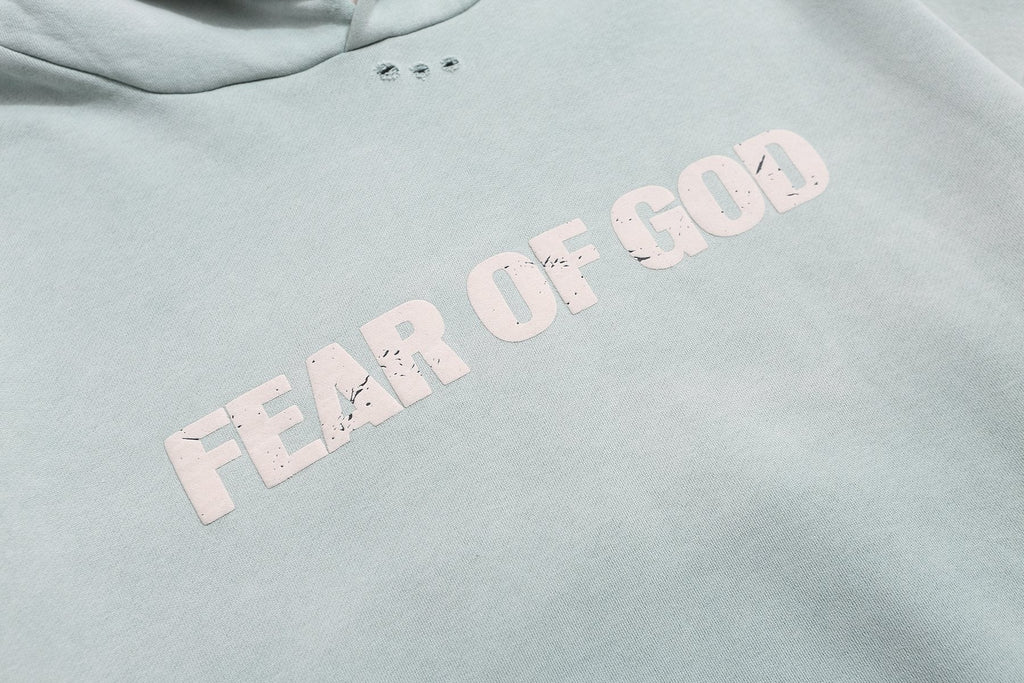 FEAR OF GOD Light Blue Raised Letter Graphic Hoodie