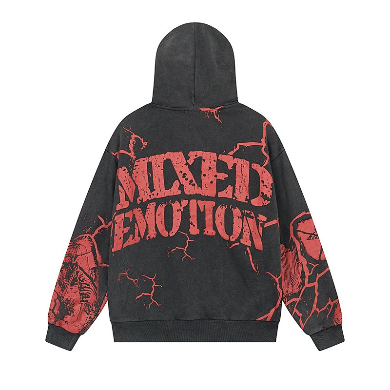 MIXED EMOTION Red Graphic Zip Hoodie