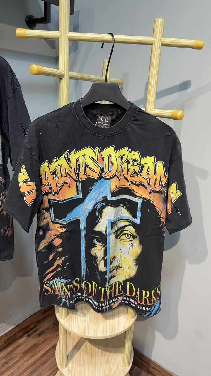 SAINT Washed Black Front & Back Graphic T-Shirt