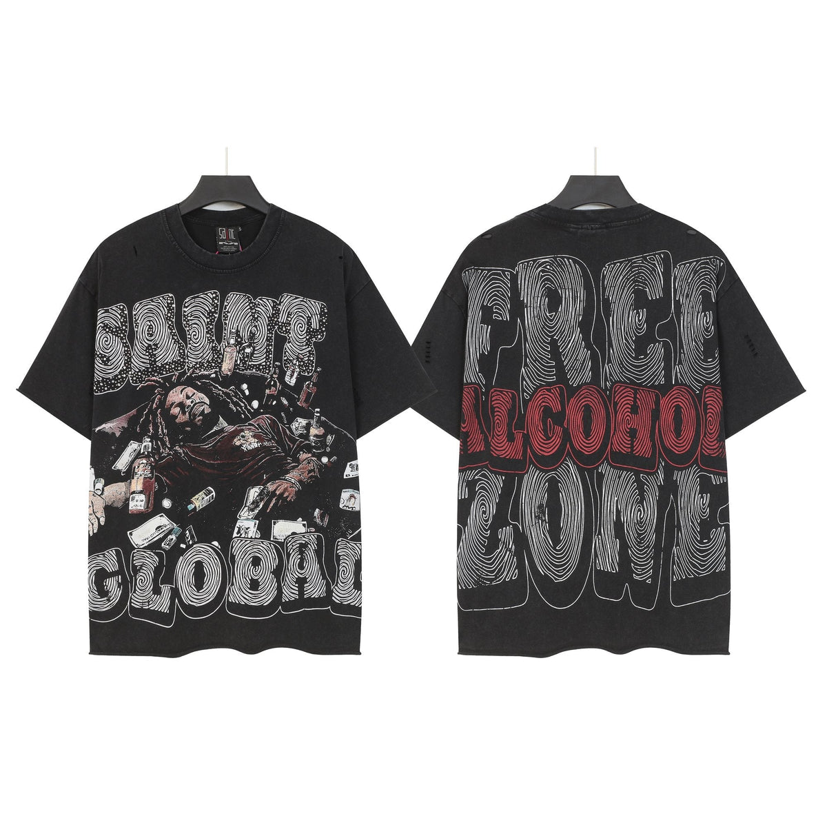 SAINT Free Alcohol Washed Black Graphic T-Shirt