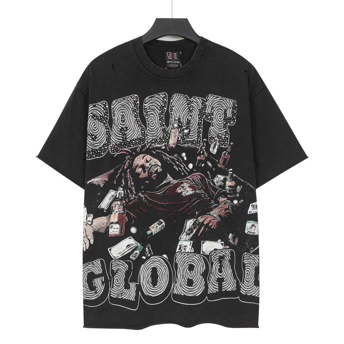SAINT Free Alcohol Washed Black Graphic T-Shirt