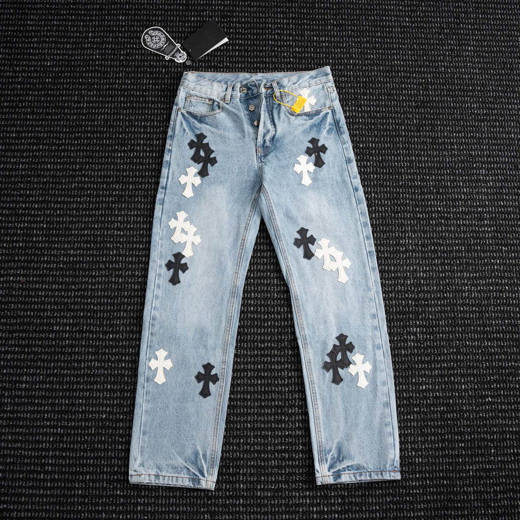 Chrome Hearts Light Blue Cross Patch Jeans
