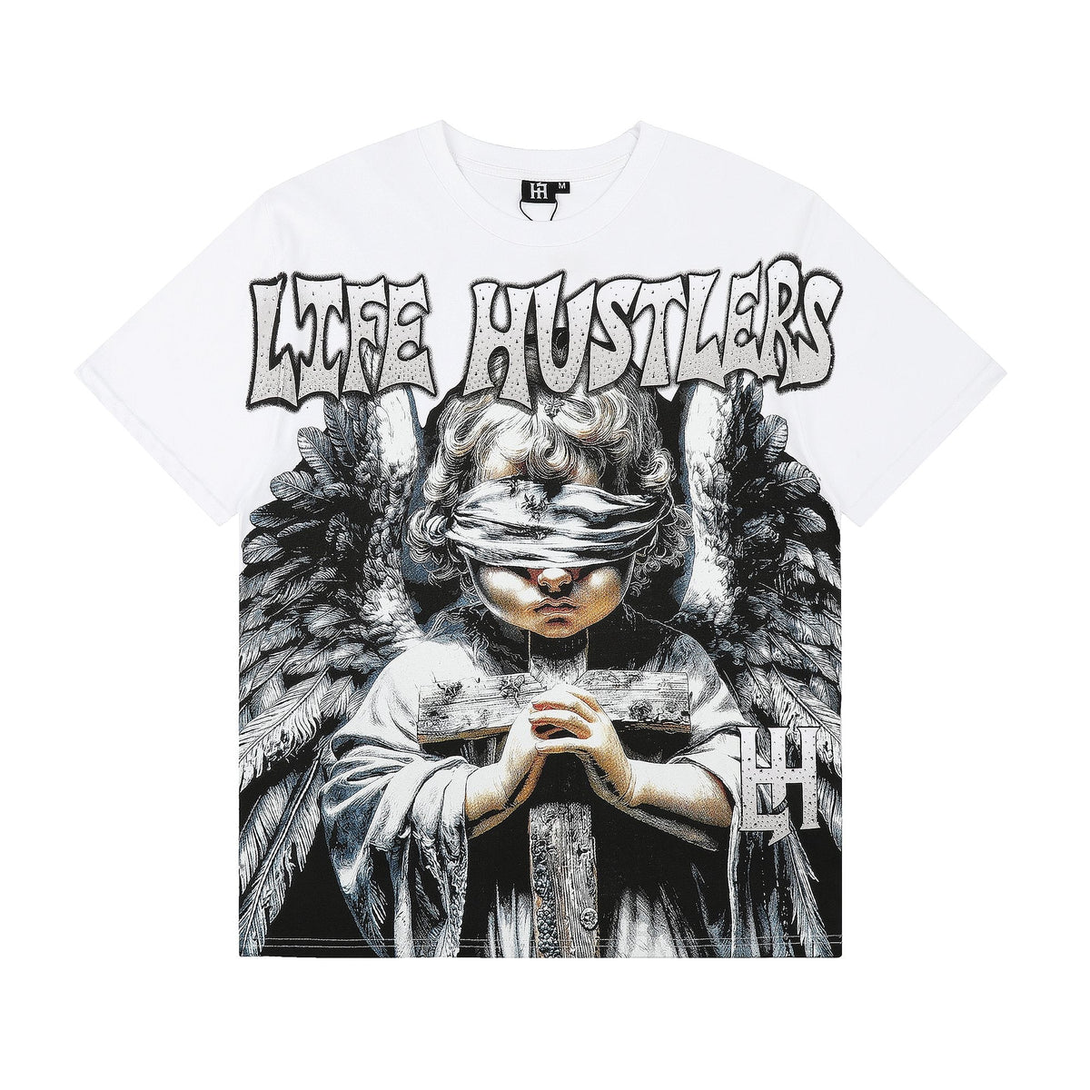 Life Hustlere Angel Graphic T-Shirt - White/Black