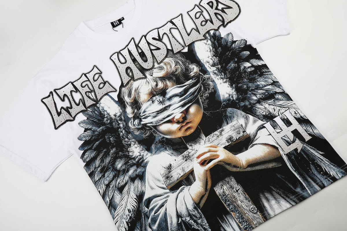 Life Hustlere Angel Graphic T-Shirt - White/Black