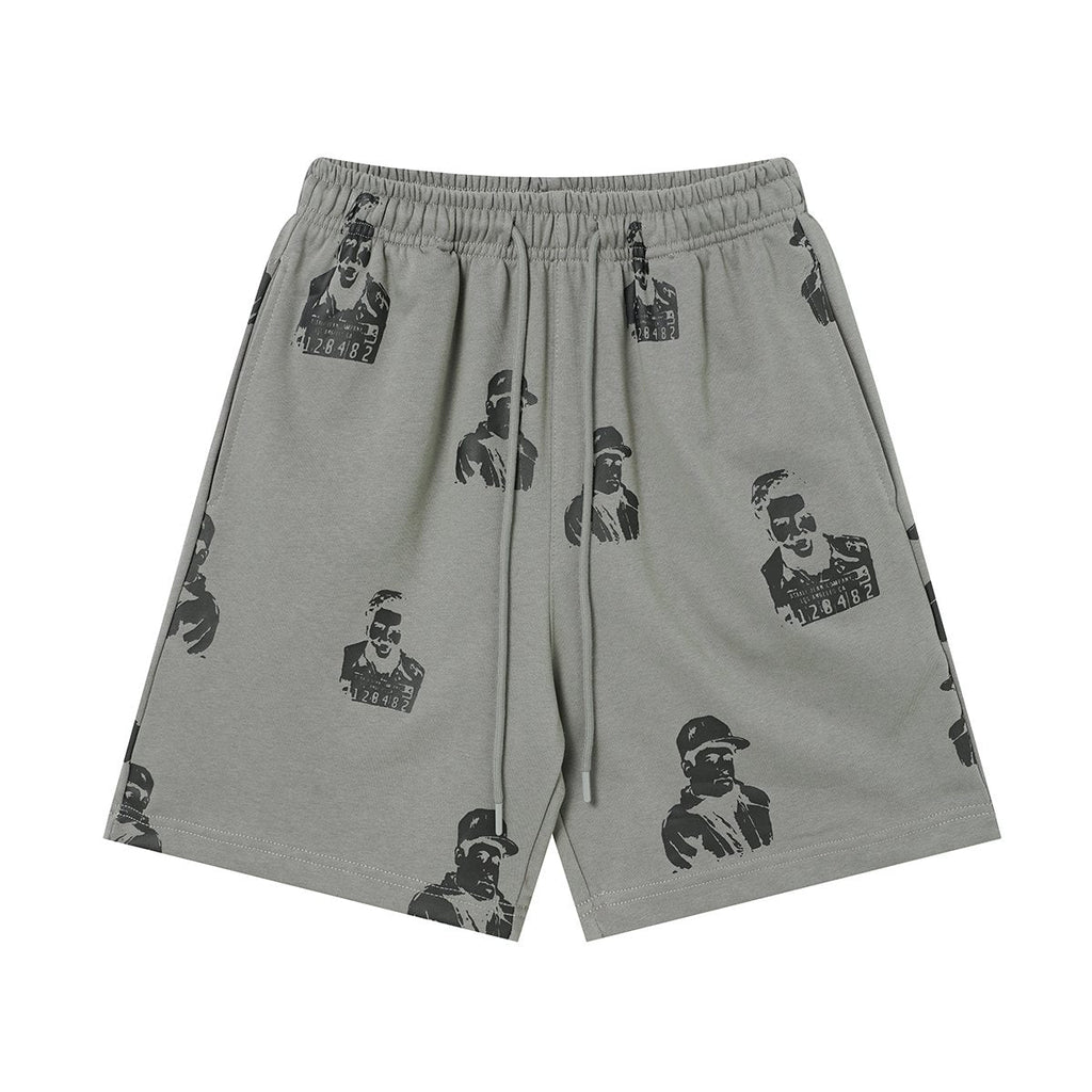 ASAALL All-Over Portrait Graphic Drawstring Shorts