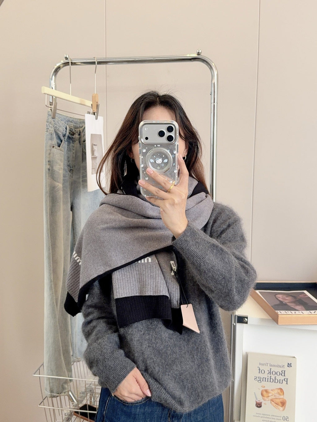 Miu Miu Style Two-Tone Rib-Knit Scarf