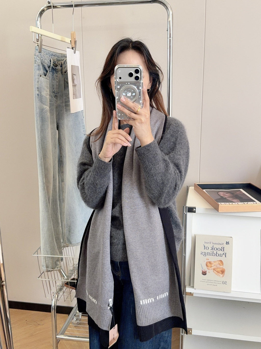 Miu Miu Style Two-Tone Rib-Knit Scarf